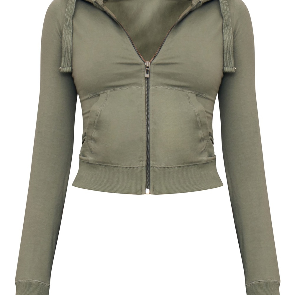 Olive Green Cropped Hoodie